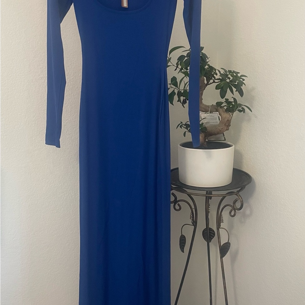 SKIMS Long Sleeve Maxi Dress in Cobalt Blue